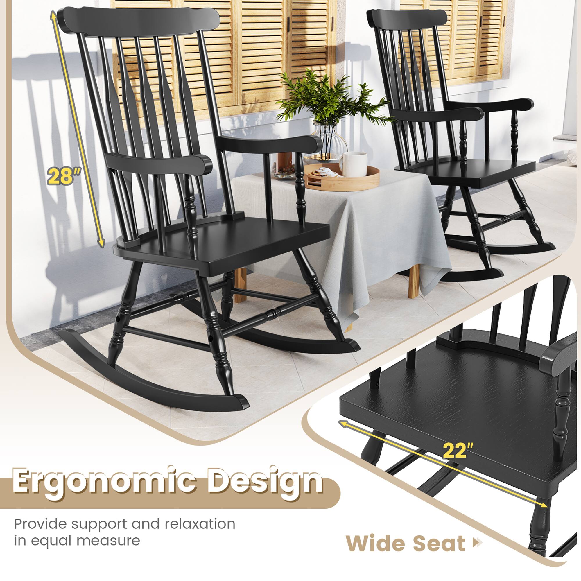 Ergonomic Design  
Provide support and relaxation in equal measure  

Wide Seat  
28"  
22"