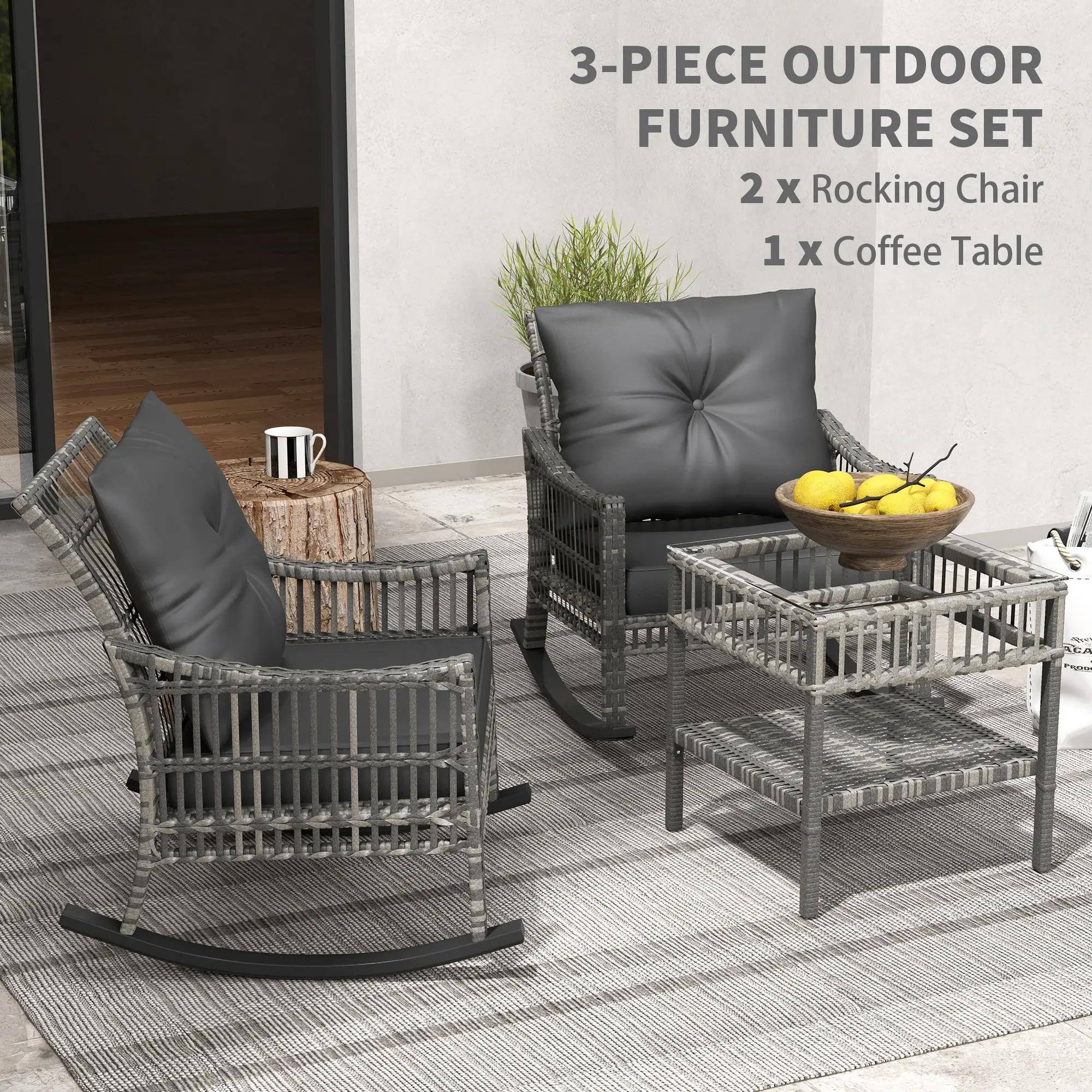 3-PIECE OUTDOOR FURNITURE SET 2 x Rocking Chair 1 x Coffee Table