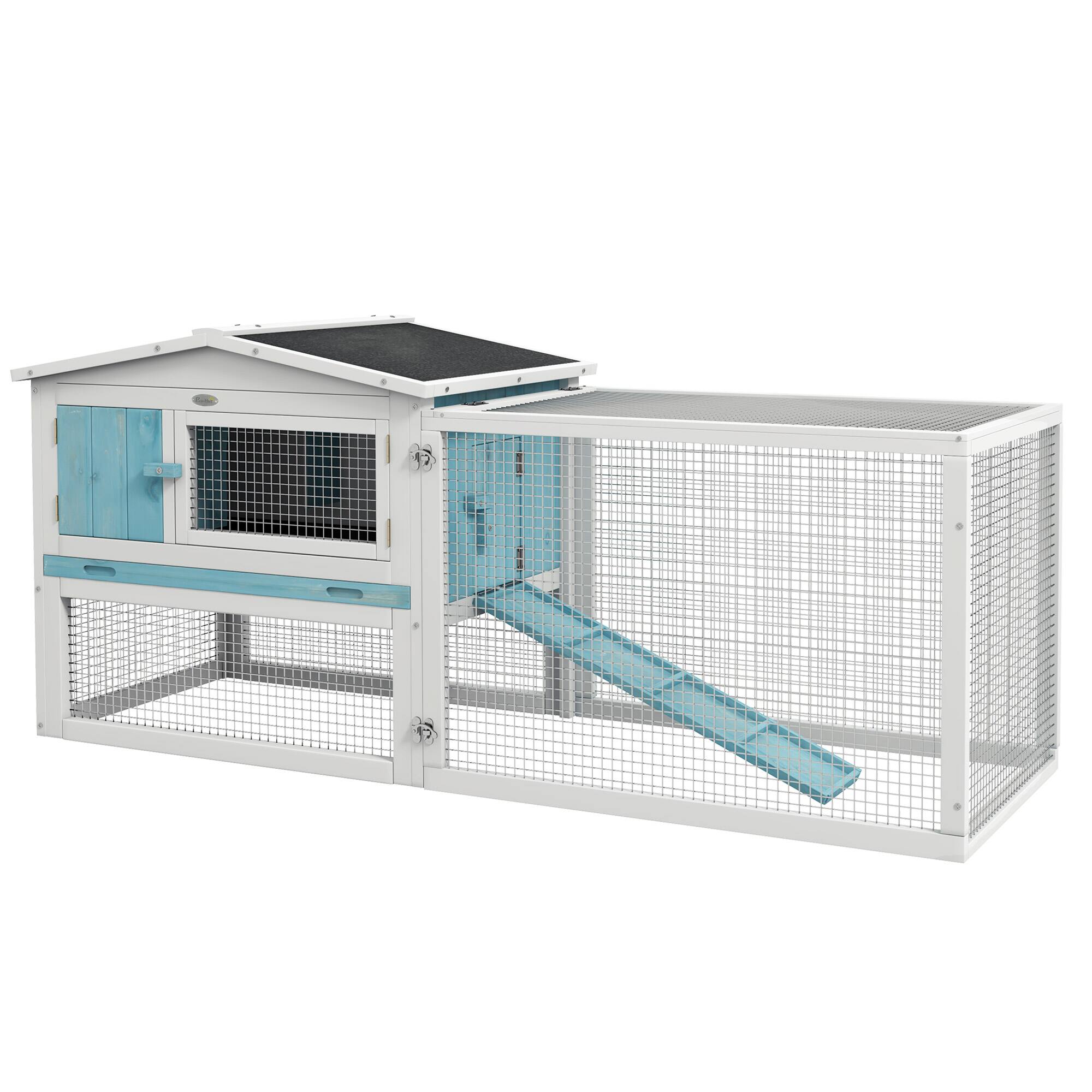 Front. Pawhut - Rabbit Hutch 2-Story Bunny Cage, Guinea Pig Cage, Small Animal House with Slide Out Tray, Indoor Outdoor.