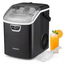Costway - Nugget Ice Maker Countertop with Audible Ice Full Alarm, Ready in 6 Mins for Home - Black