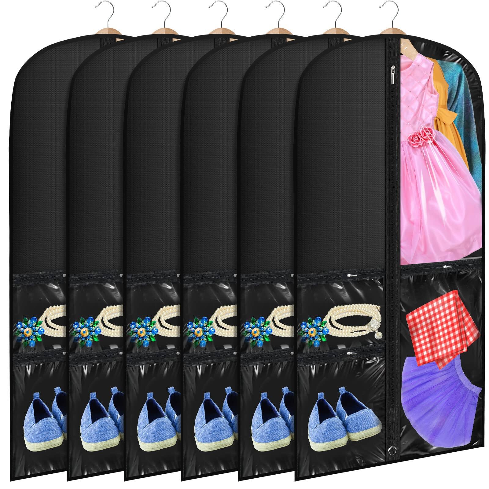 NICHOLAS KLEIN - 6 Garment Bags For Dance Costumes Pvc With Zippers Bag Pockets Costume Organizer Carrier Storage - Black 20'' x 40''