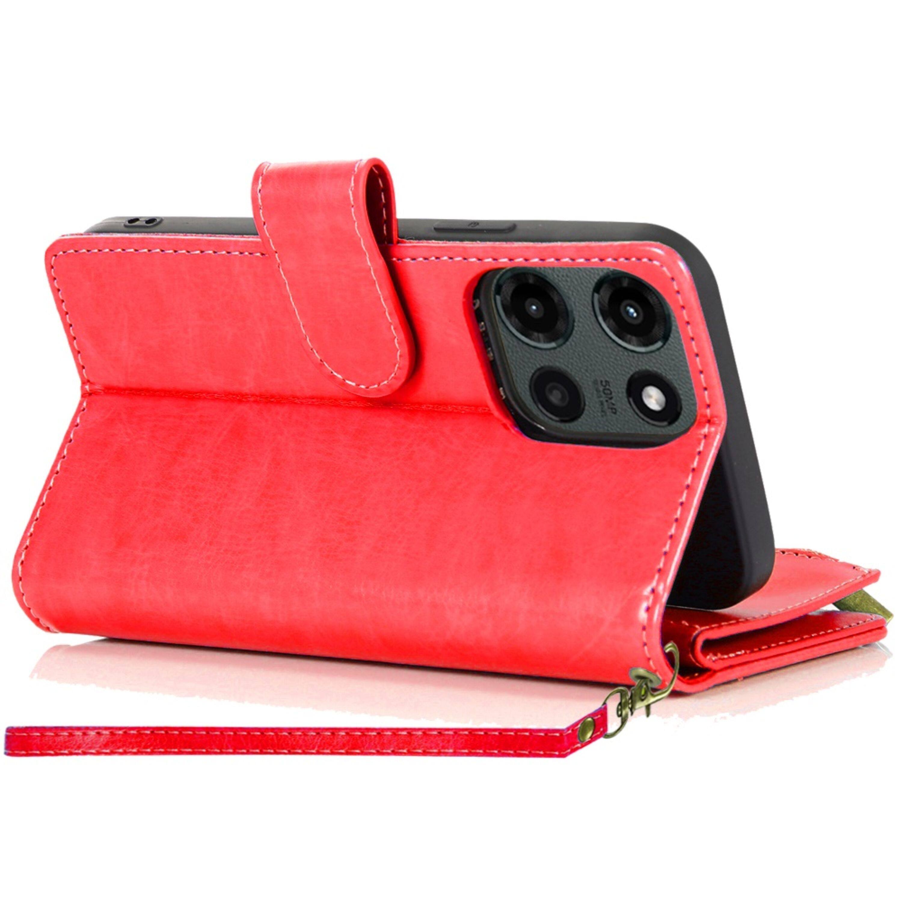 Left. Kitcheniva - Luxury Wallet Zipper Holder Case With Tempered Glass For Moto G Stylus 2026/2025 Hot Pink - Hot Pink.