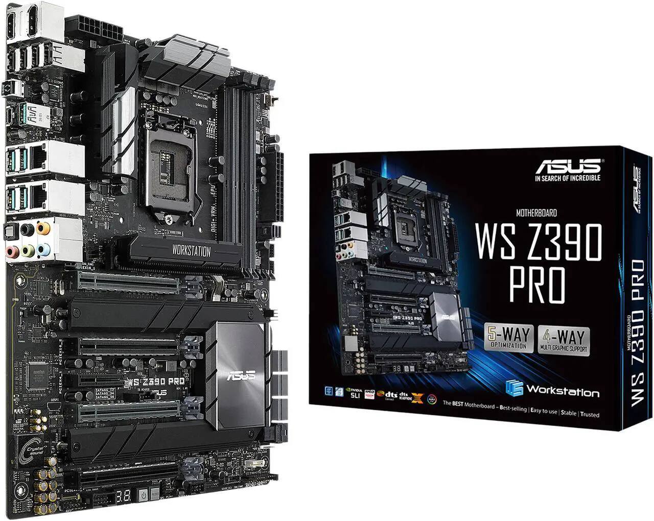 ASUS WS Z390 PRO  
MOTHERBOARD  
5-WAY OPTIMIZATION  
4-WAY MULTI-GPU SUPPORT  
The BEST Motherboard - Best-selling | Easy to use | Stable | Trusted  
IN SEARCH OF INCREDIBLE  
WORKSTATION