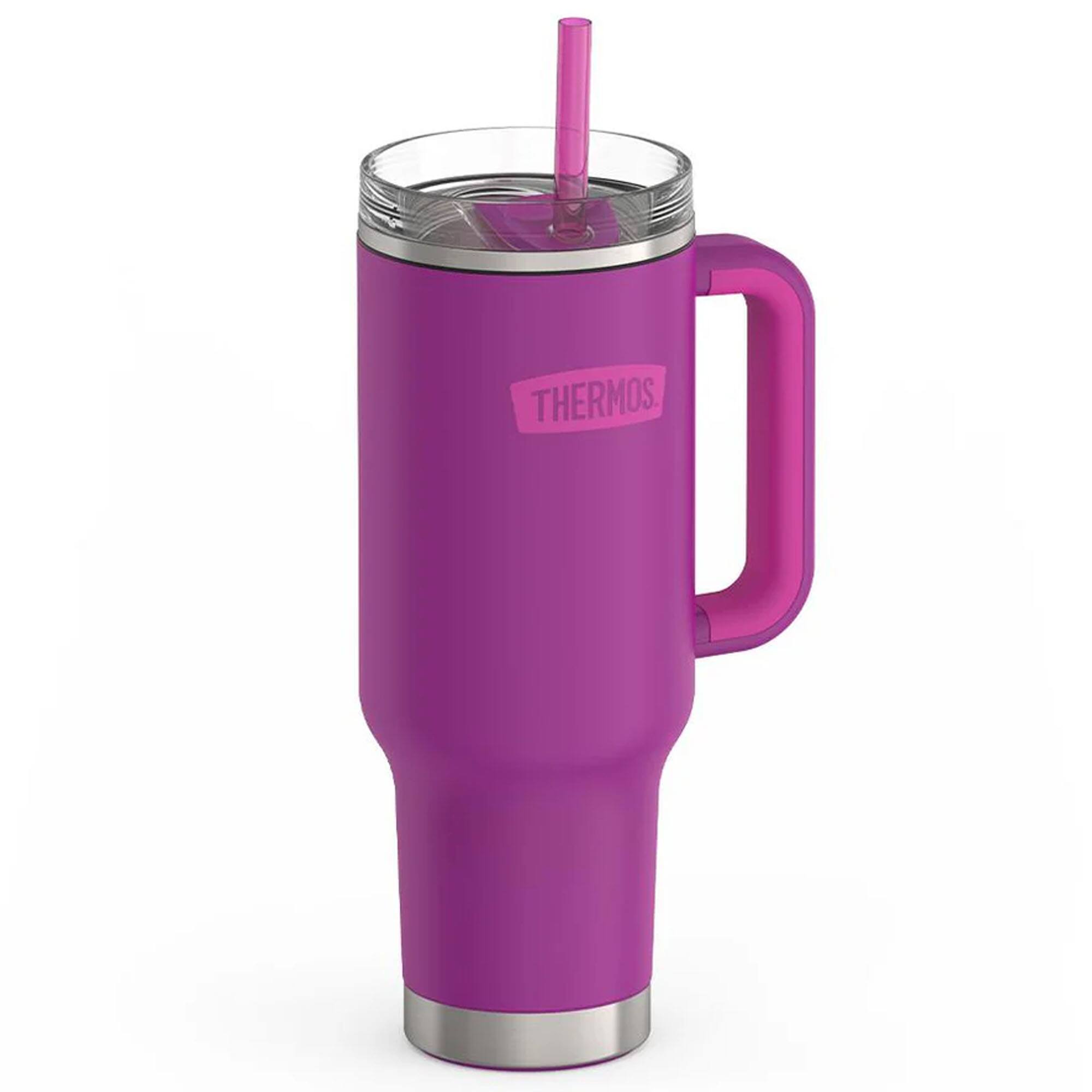 Alt View 1. Thermos - Thermos 40 oz Stainless Steel Cup Holder Mug w/ Straw - Plum - Plum.
