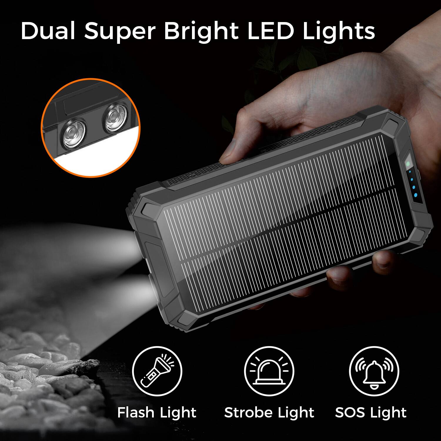 Dual Super Bright LED Lights, Flash Light, Strobe Light, SOS Light