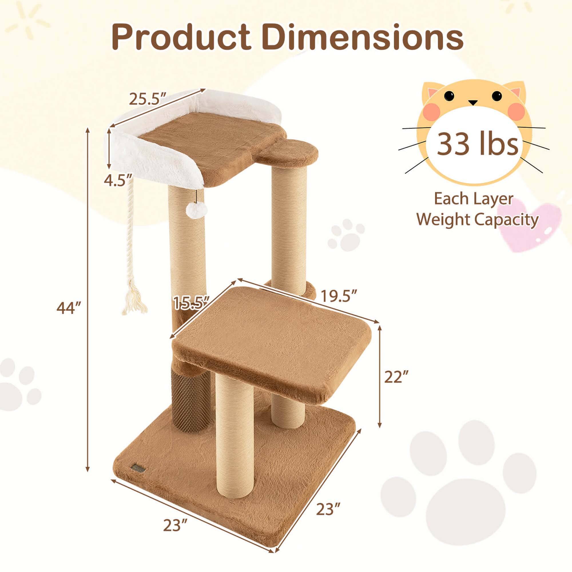 Product Dimensions: 25.5", 4.5", 44", 15.5", 19.5", 22", 23", 23"

Each Layer Weight Capacity: 33 lbs