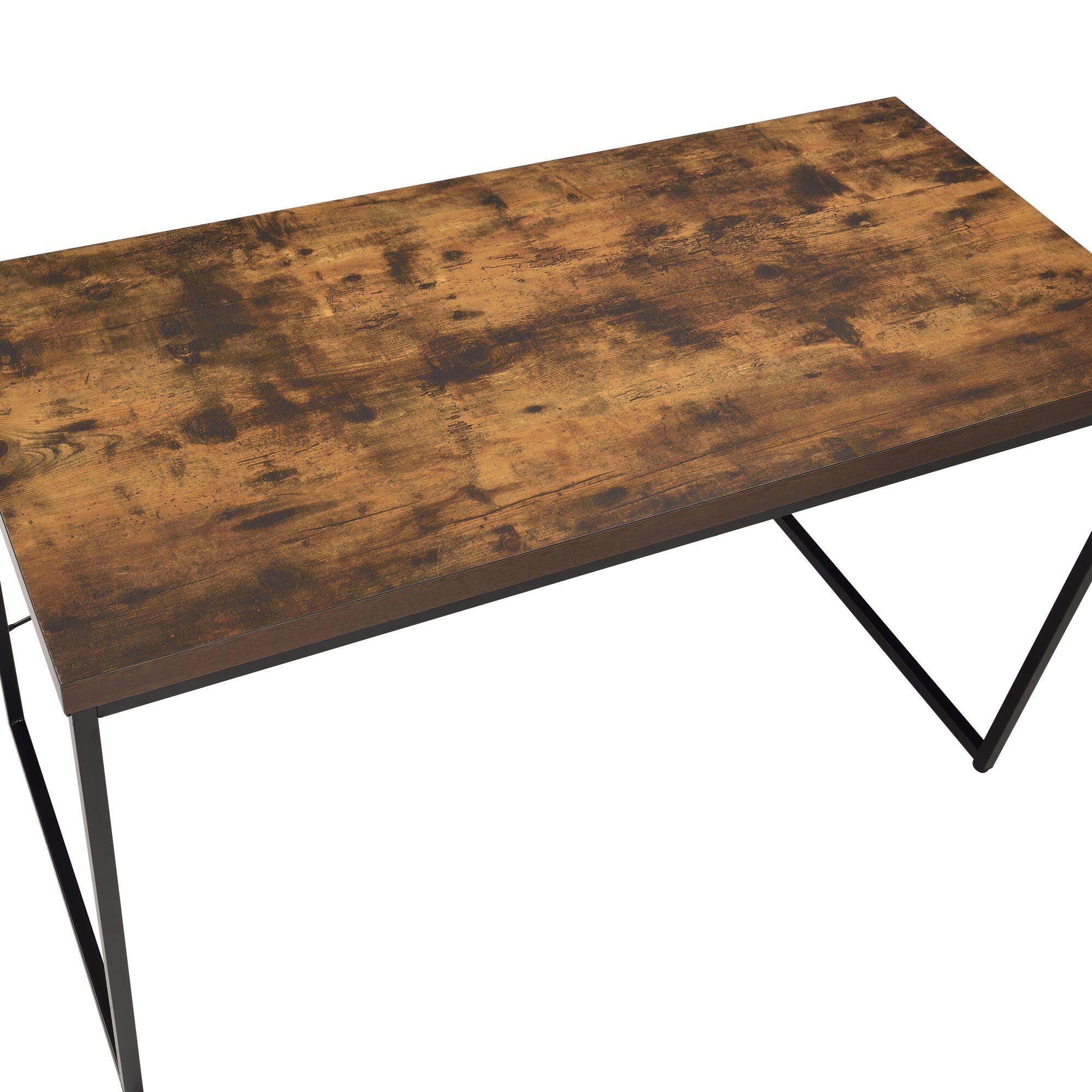 Angle. GOODSILO - Modern Weathered Oak Finish Rectangular Writing Desk with Black Metal Legs, Sturdy Work Table for Home Office - Oak.