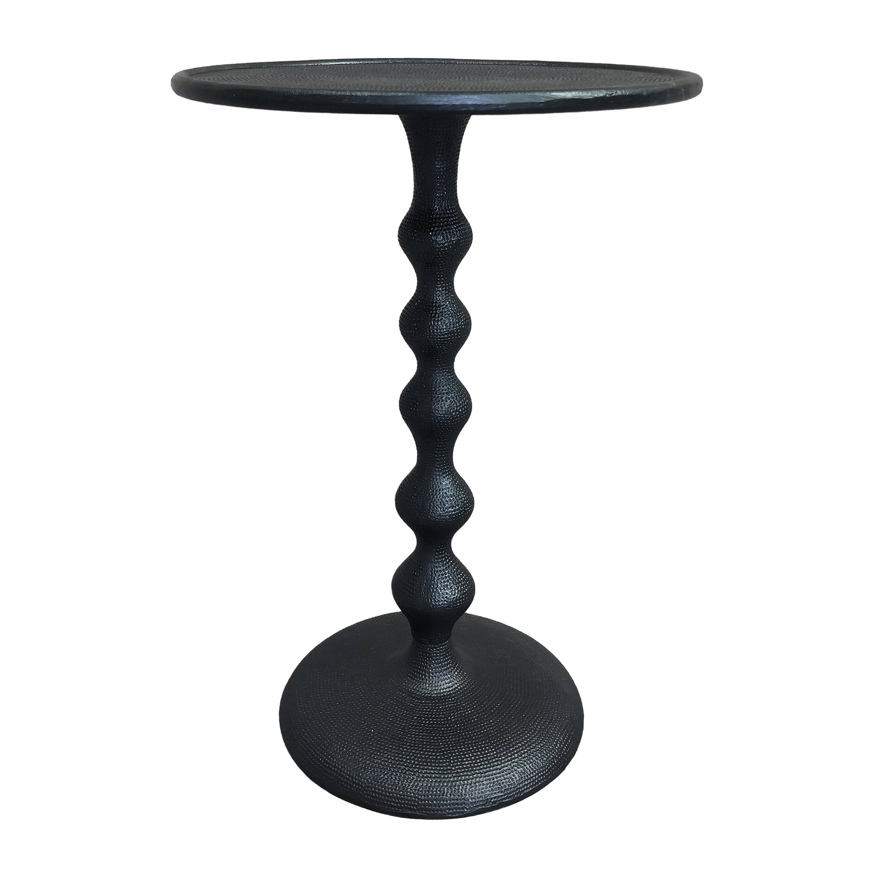 Alt View 3. Manhattan Lane - Shae 22 Inch Round Side End Table, Hammered Texture, Turned Pedestal Post - Black.