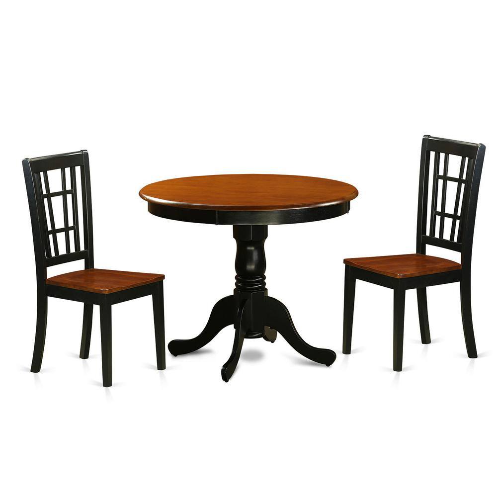 Back. East West Furniture - 3 PC Dining Table with 2 Wood Chairs in Black and Cherry - Black & Cherry.