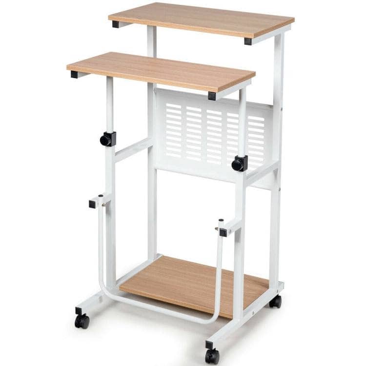 Hivvago - Multifunction Adjustable Height Mobile Stand-Up Computer Desk Work Station - Oak, White