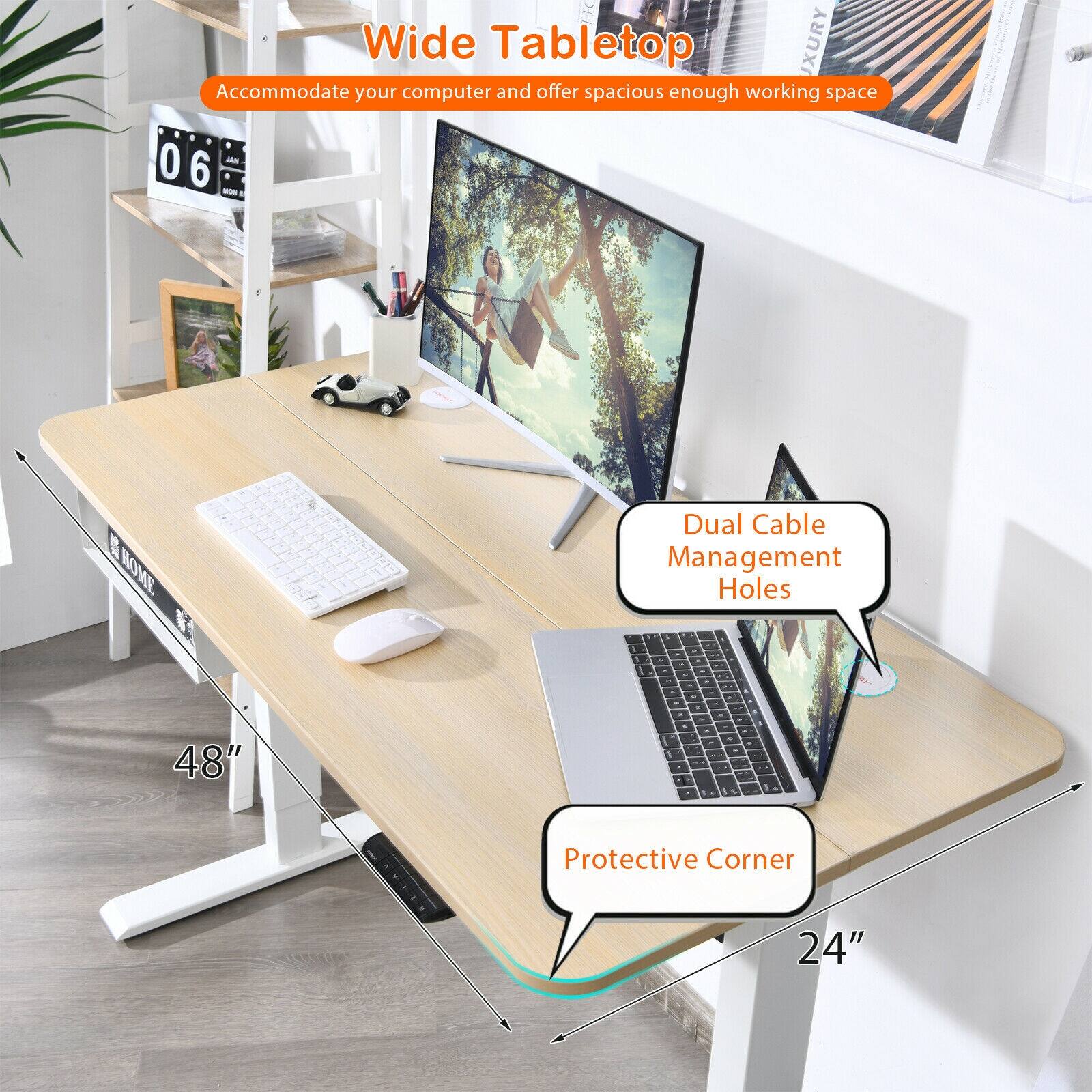 DH Wide Tabletop Accommodate your computer and offer spacious enough working space. Dual Cable Management Holes. Protective Corner. 48" 24"