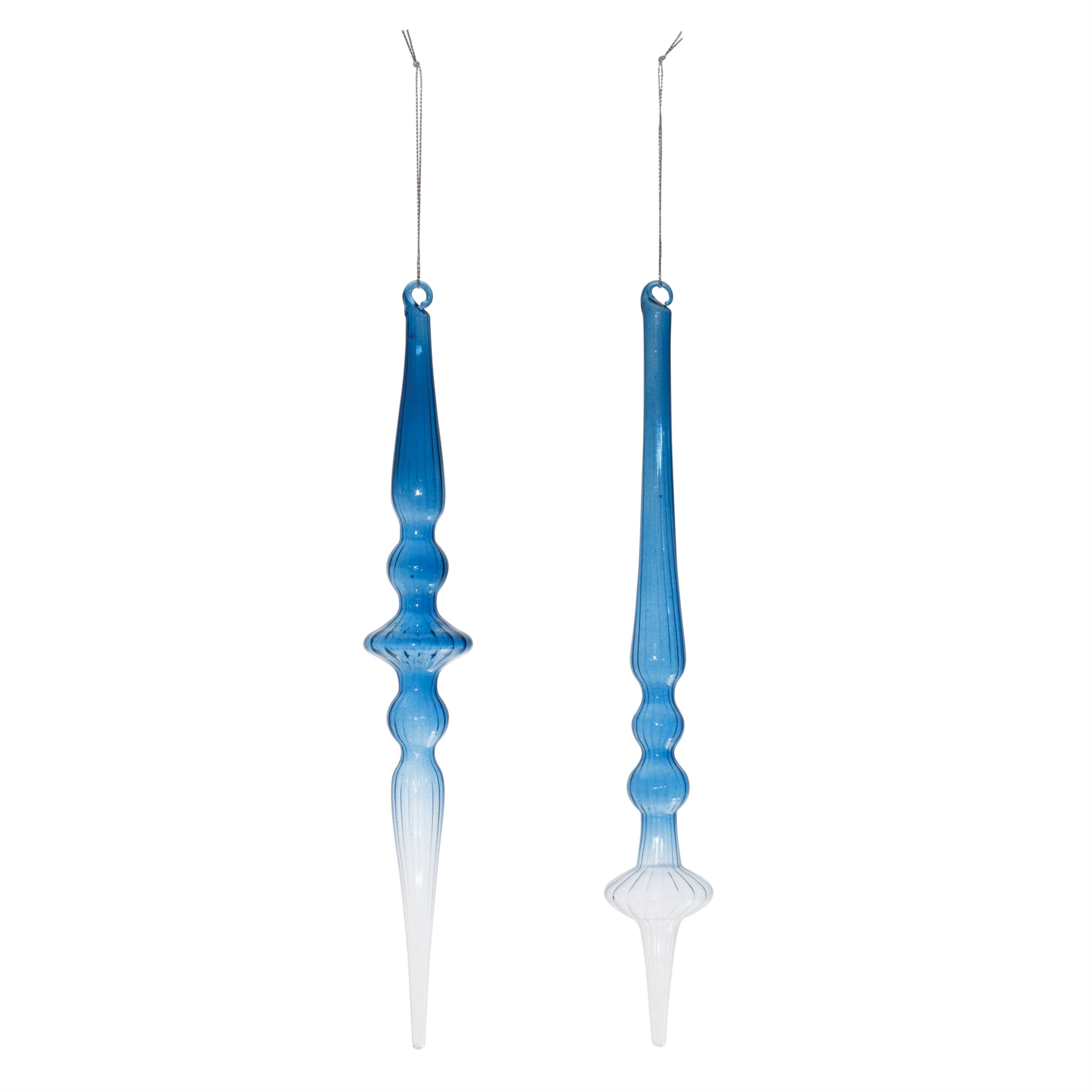 Angle. BreeBe - Blue Ombre Glass Finial Drop Ornament (Set of 12) - Blue.