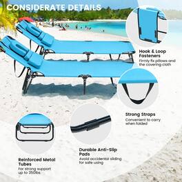 Kadyn - Outdoor Chaise Lounge Chair, Beach Chaise Lounge Chair with Face Hole and Removable Pillow-Turquoise - Blue