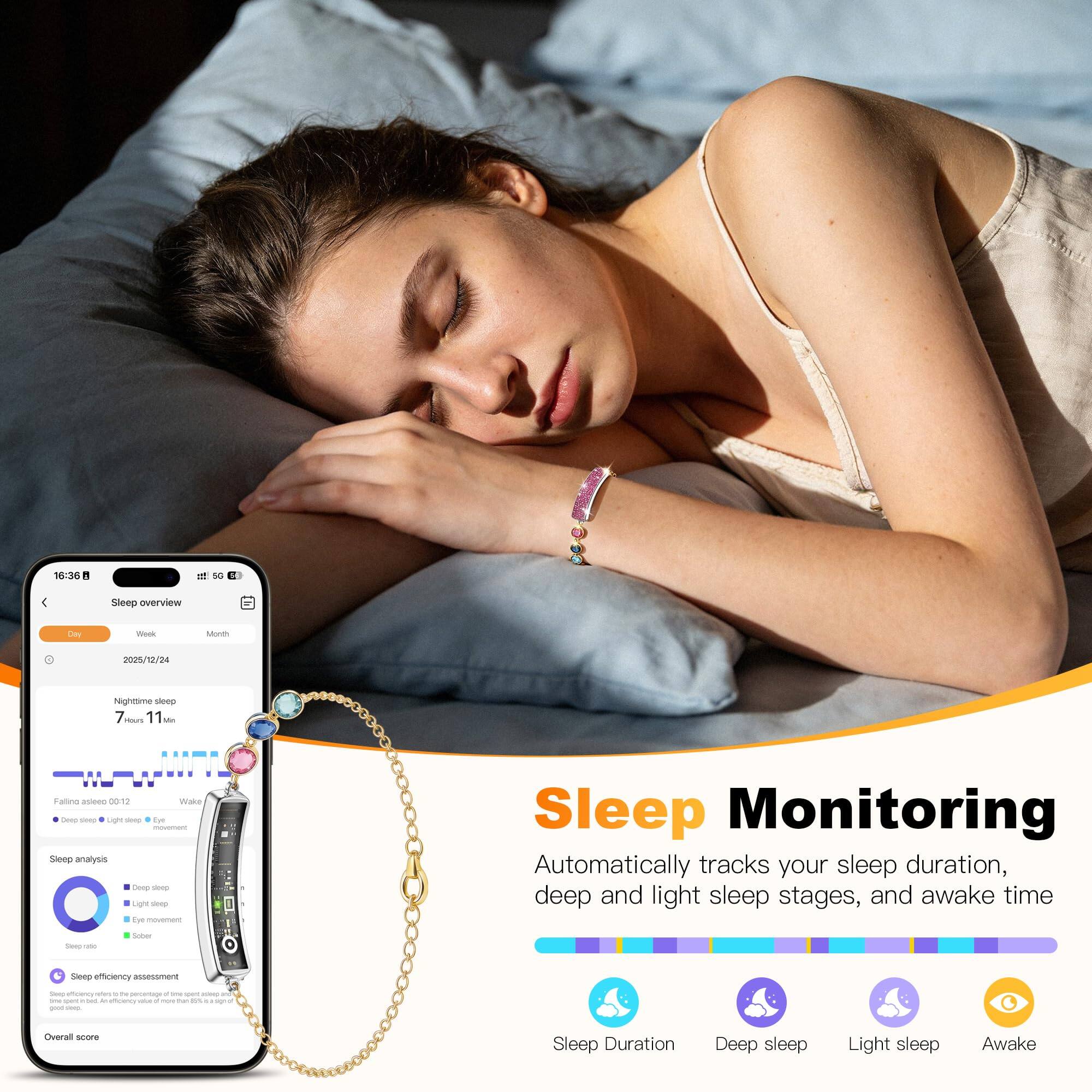 18:36 = s6

Sleep overview
Las Wook Mov
2025/12/24
Nighttime sleep
7 hours 11 min

Falling asleep 00:12
Wake

Sleep analysis
- Deep sleep
- Light sleep
- Awake time
- Eye movement
- Sleep stage
- Sleep efficiency assessment

Overall score

Sleep Monitoring
Automatically tracks your sleep duration, deep and light sleep stages, and awake time

Sleep Duration
Deep sleep
Light sleep
Awake