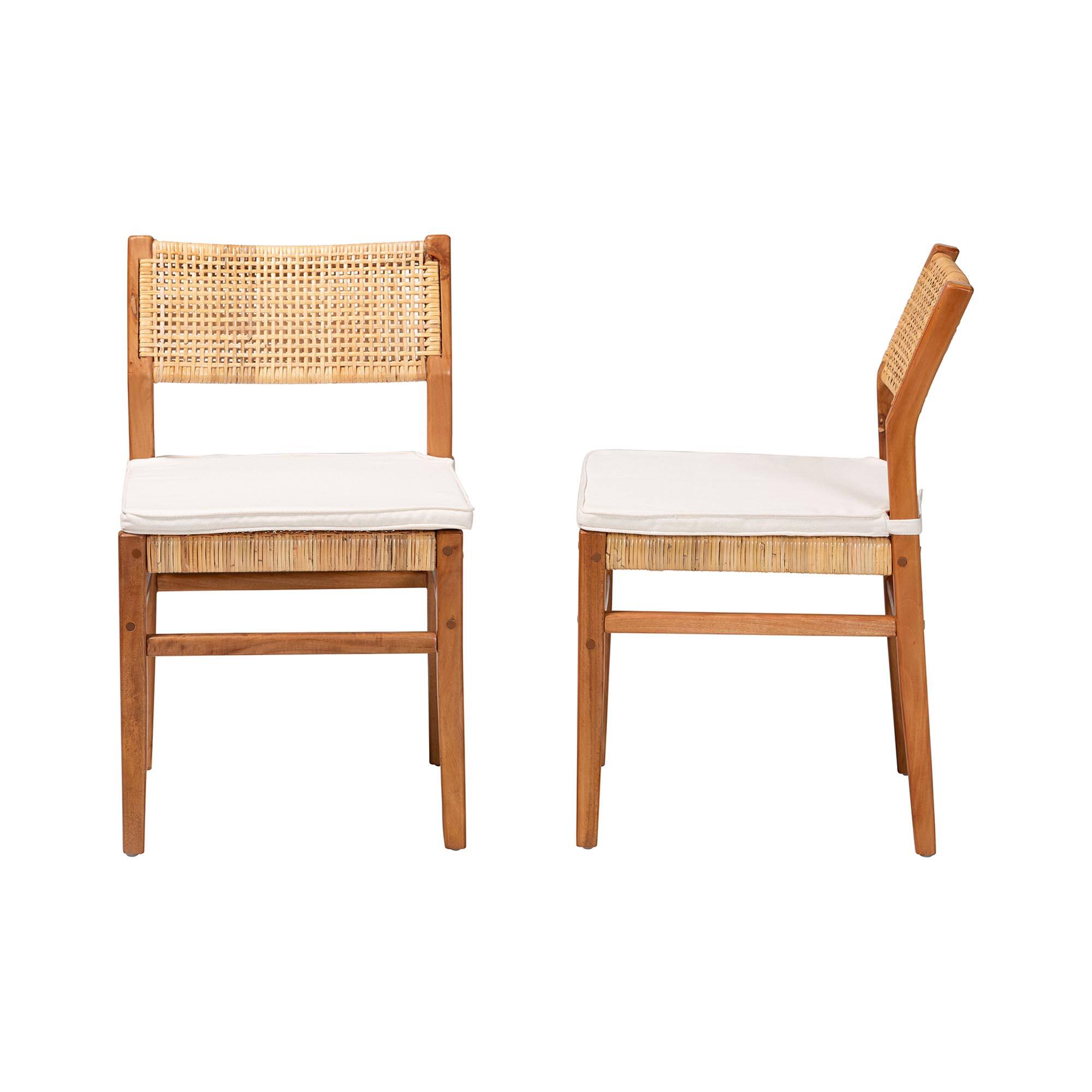 Left. bali & pari - Chatura Natural Rattan and Mahogany Wood 2-Piece Dining Side Chair Set – Handwoven Wicker Dining Chair with Angled Back - Light Honey/Honey.