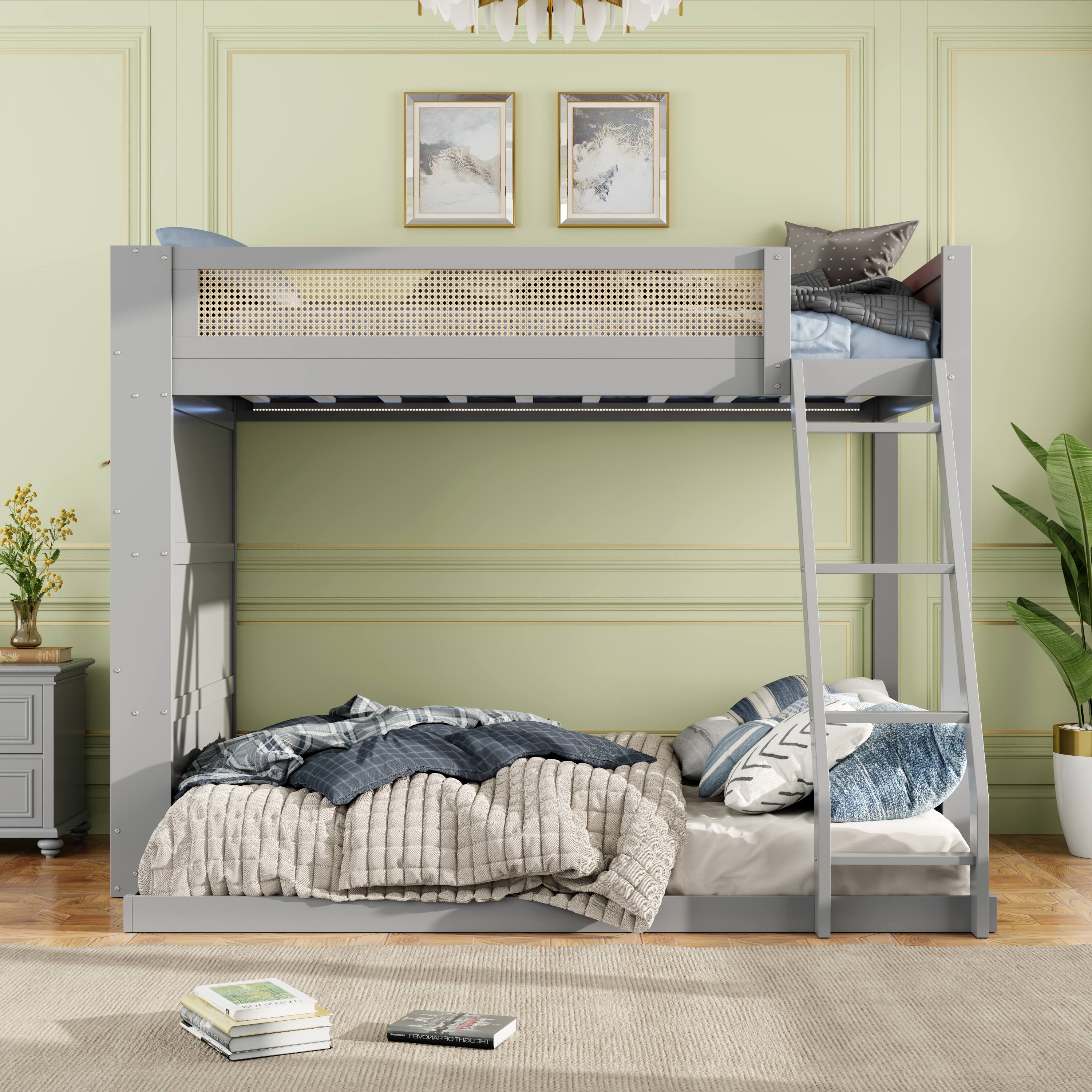 Angle. Anysun - Twin over Full Bunk Bed with Shelf and LED - Grey.