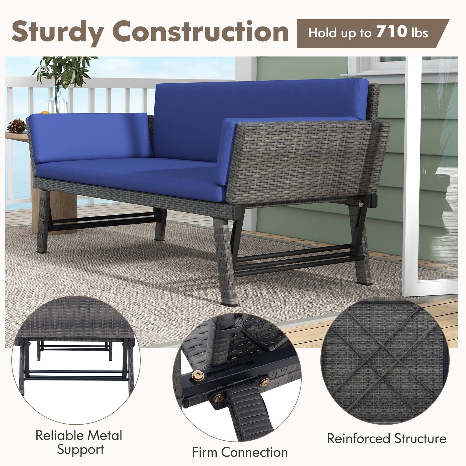 Sturdy Construction: Hold up to 710 lbs, Reliable Metal Support, Firm Connection, Reinforced Structure.