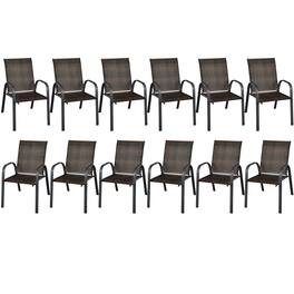Gymax - 12PCS Outdoor PE Wicker Stacking Dining Chairs Patio Arm Chairs Mix - Brown