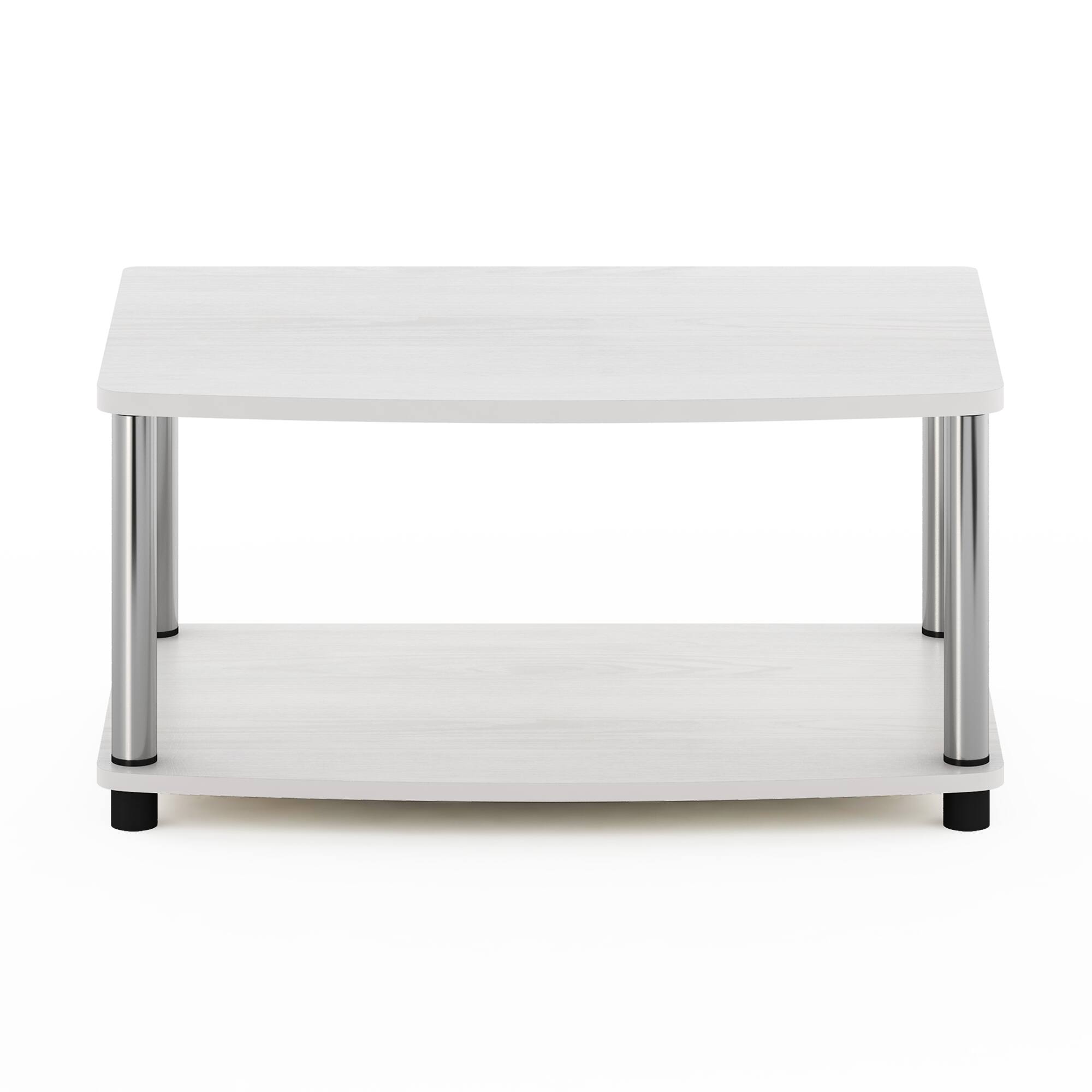 Alt View 2. Furinno - Turn-N-Tube No Tools 2-Tier Elevated TV Stands,  Stainless Steel Tubes - White Oak/Stainless Steel.