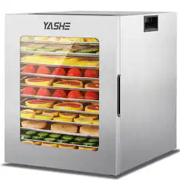 YASHE - 12Tray Stainless Steel Food Dehydrator, 10 Presets, 48H Timer, 850W, for Jerky,Fruits, Dog Treats, Recipes Included - Silver