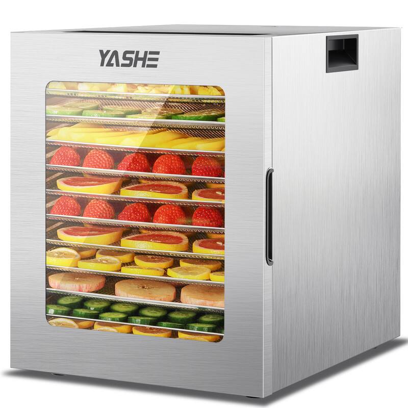 Front. YASHE - 12Tray Stainless Steel Food Dehydrator, 10 Presets, 48H Timer, 850W, for Jerky,Fruits, Dog Treats, Recipes Included - Sliver.