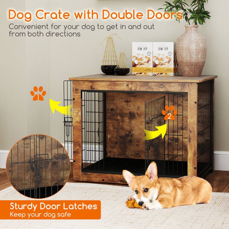 Dog Crate with Double Doors  
Convenient for your dog to get in and out from both directions

Sturdy Door Latches  
Keep your dog safe