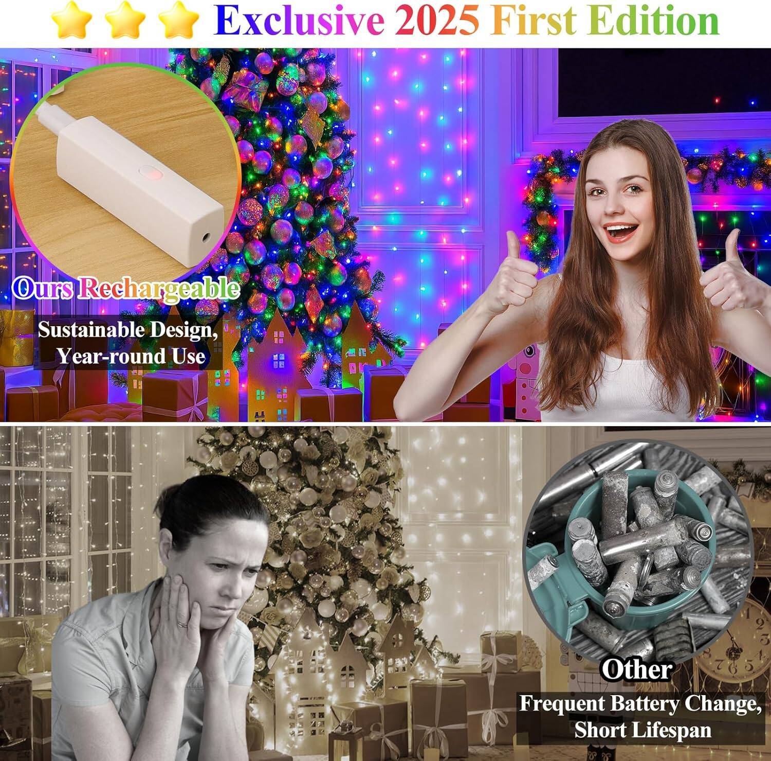 Exclusive 2025 First Edition

Ours Rechargeable  
Sustainable Design, Year-round Use

Other  
Frequent Battery Change, Short Lifespan