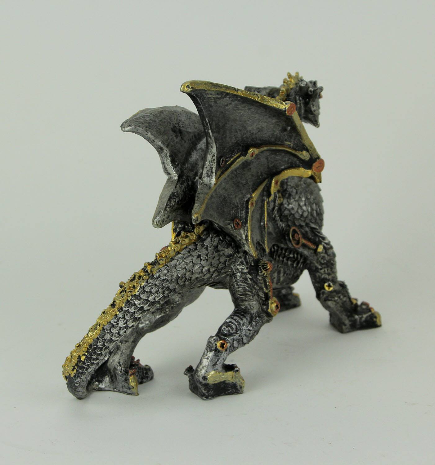 Alt View 2. Everspring Import Co. - Metallic Silver and Gold Gothic Steampunk Dragon Statue - Silver.