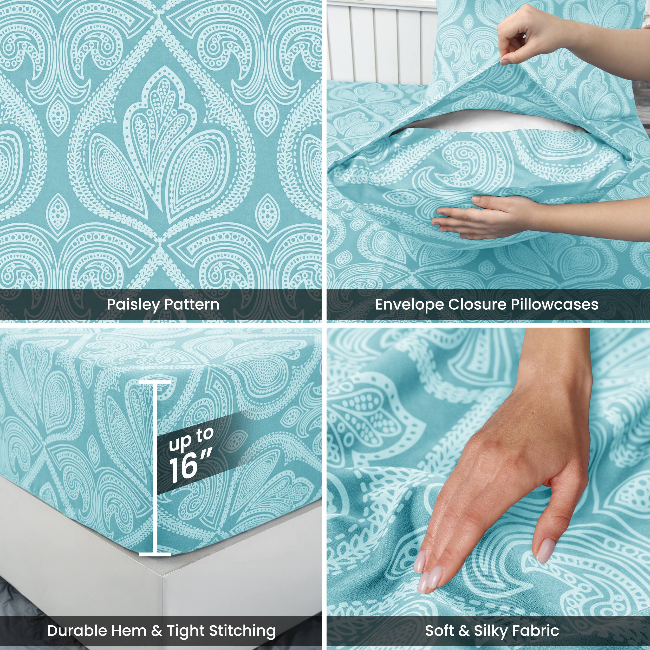- Paisley Pattern
- Envelope Closure Pillowcases
- up to 16"
- Durable Hem & Tight Stitching
- Soft & Silky Fabric