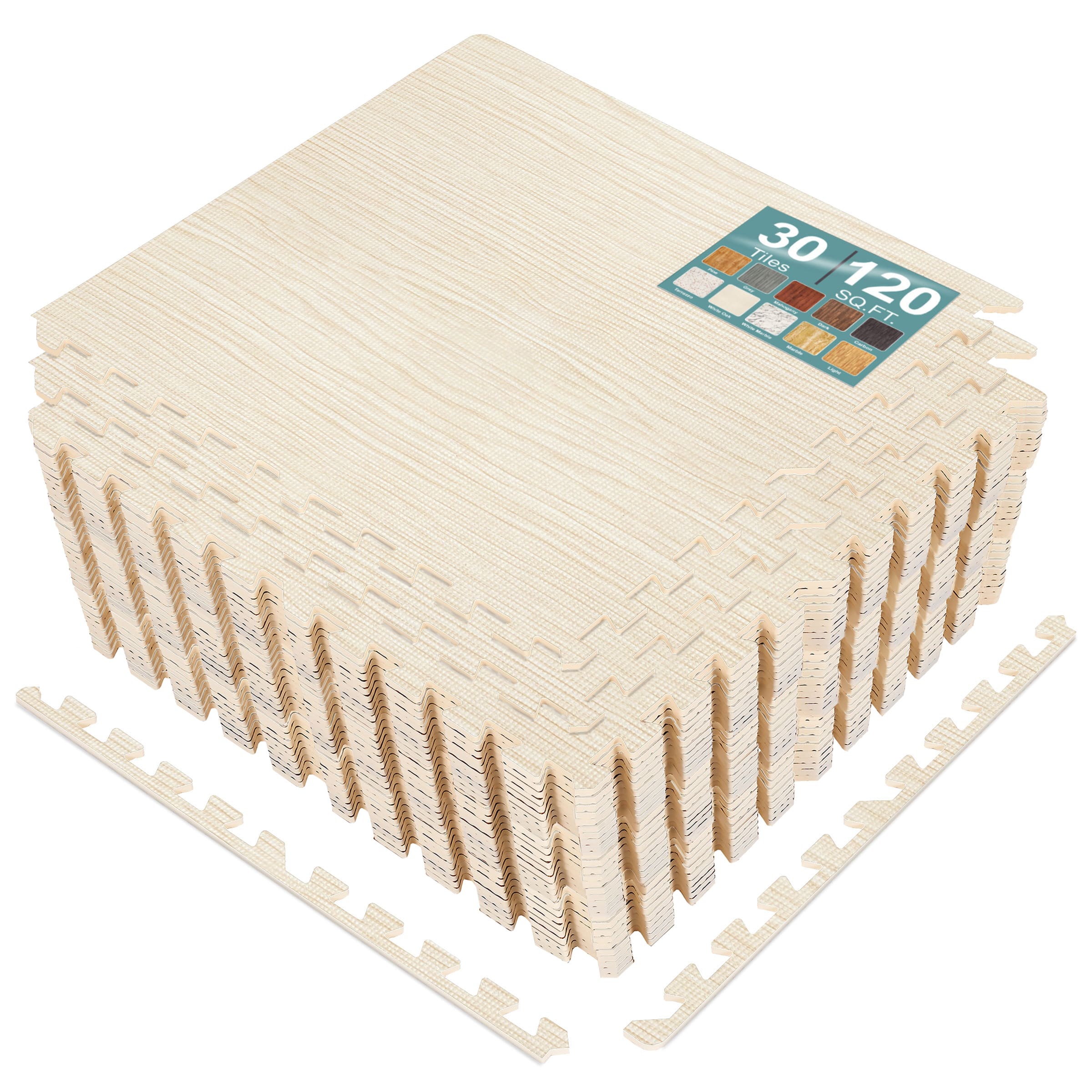 Sorbus - 3/8-Inch Thick 120 Sq. Ft. Wood Grain Floor Foam EVA Interlocking Mats Tiles w/ Borders - for Home, Trade Show - Marble