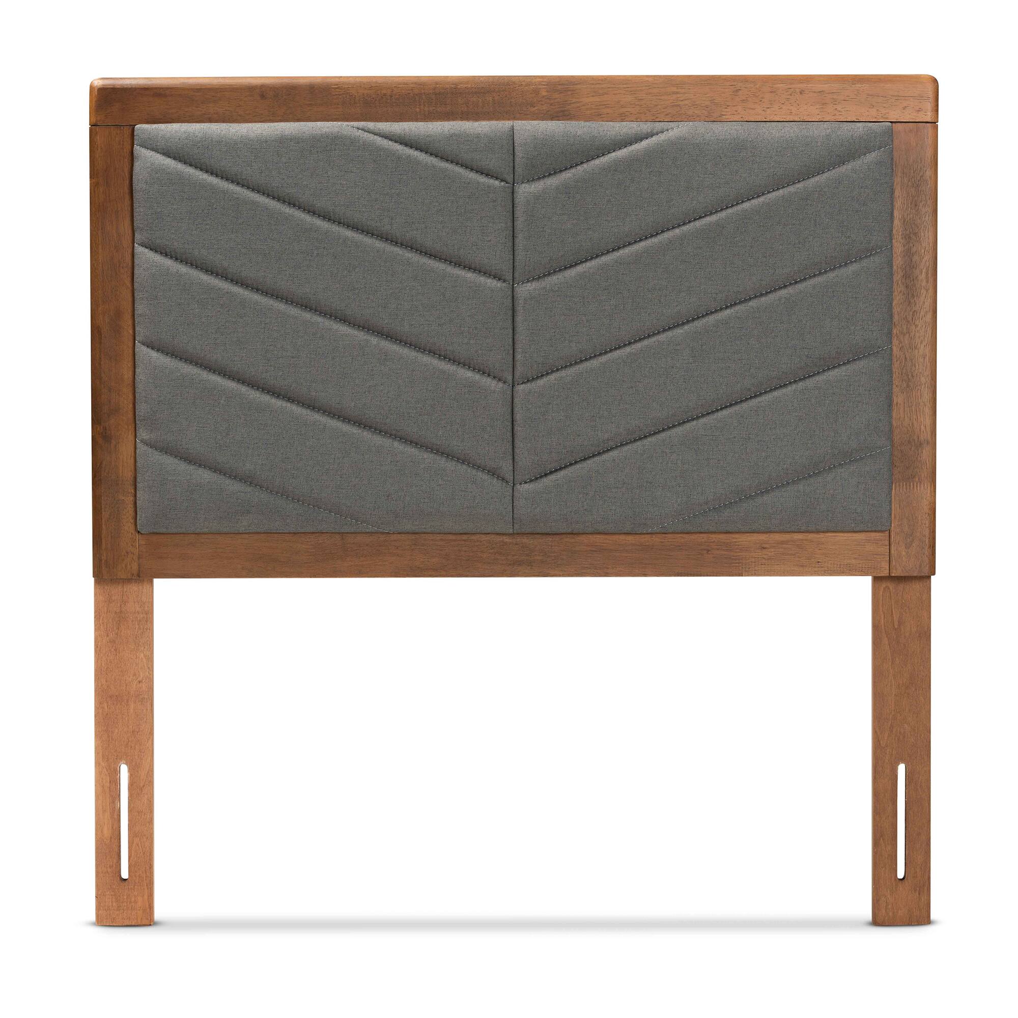 Angle. Baxton Studio - Iden Modern and Contemporary Fabric Upholstered and Finished Wood Twin Size Headboard - Dark Grey/Walnut Brown.