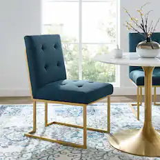 Front. Modway - Privy Gold Stainless Steel Upholstered Fabric Dining Accent Chair by Modway - Gold Azure.