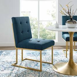 Privy Gold Stainless Steel Upholstered Fabric Dining Accent Chair by Modway - Gold Azure