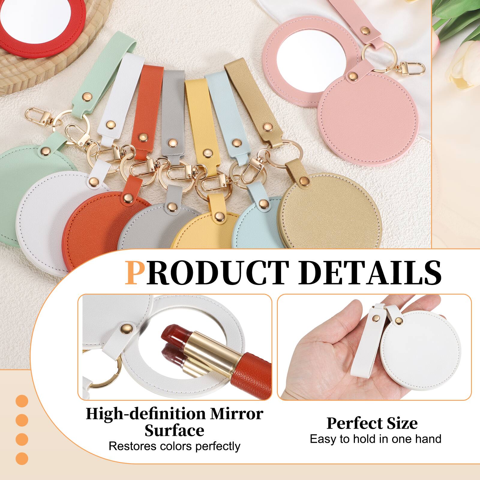 Unique Bargains Keychain Mirror, Mini Compact Mirror with PU Leather ...