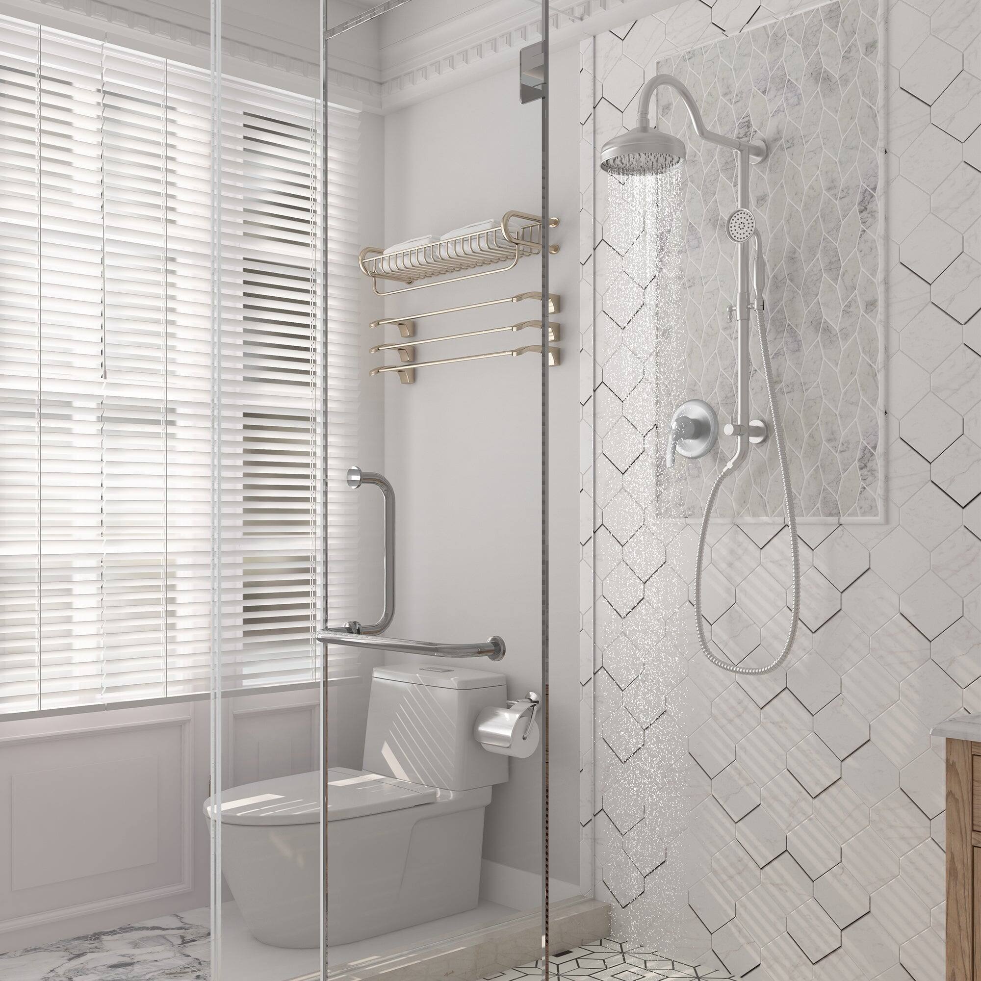 Alt View 3. Boyel Living - Retro Classic 1-Spray Patterns with 1.8 GPM 8 in. Wall Mount Dual Shower Heads with Rough-In Valve in Brushed Nickel - Brushed Nickel.