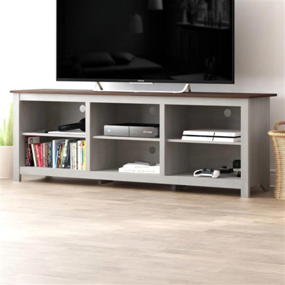 Back. Hivvago - Farmhouse TV Stand in Grey Oak with Brown Wood Finish Top for TVs up to 70-inch - Grey Oak and Brown.