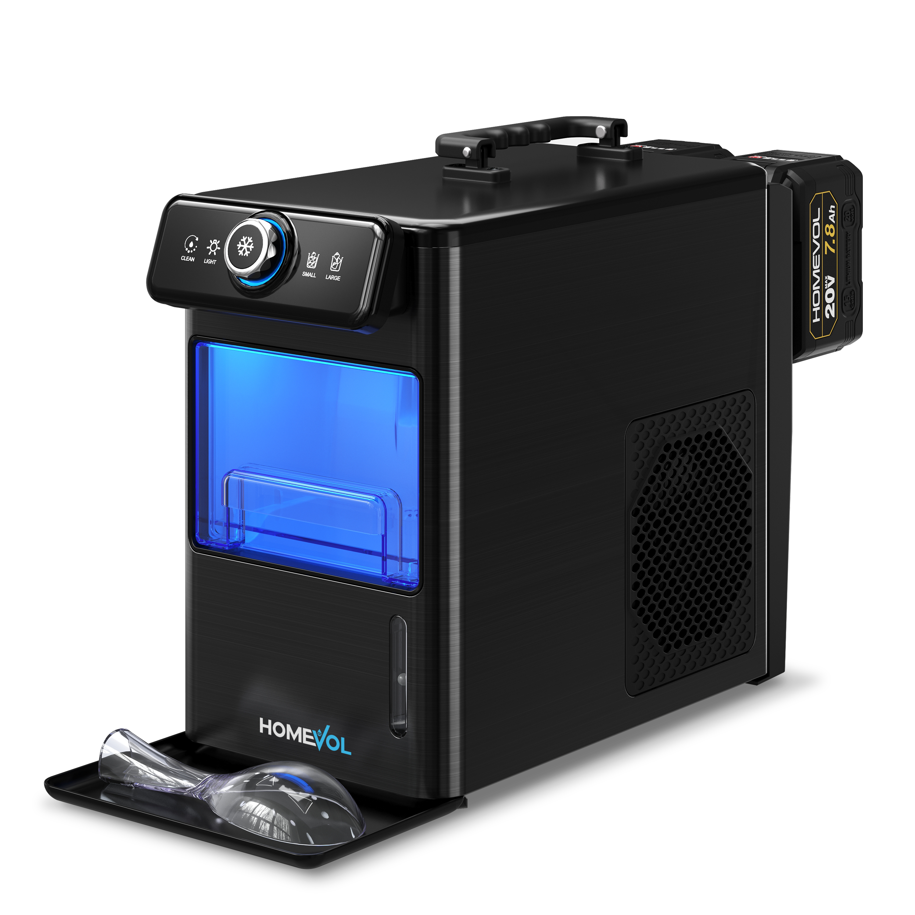 Homevol - Outdoor Battery-Powered Ice Maker, 5.5H Runtime, Portable Ice Machine for Camping, RV & Parties, No Outlet Needed - Black