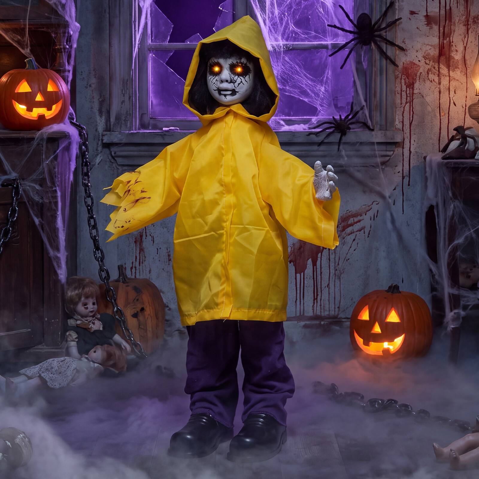 Alt View 3. Costway - Costway Animatronic Haunted Boy with Light Up Eyes & Sound Activated Sensor, Indoor Outdoor - Multicolor.