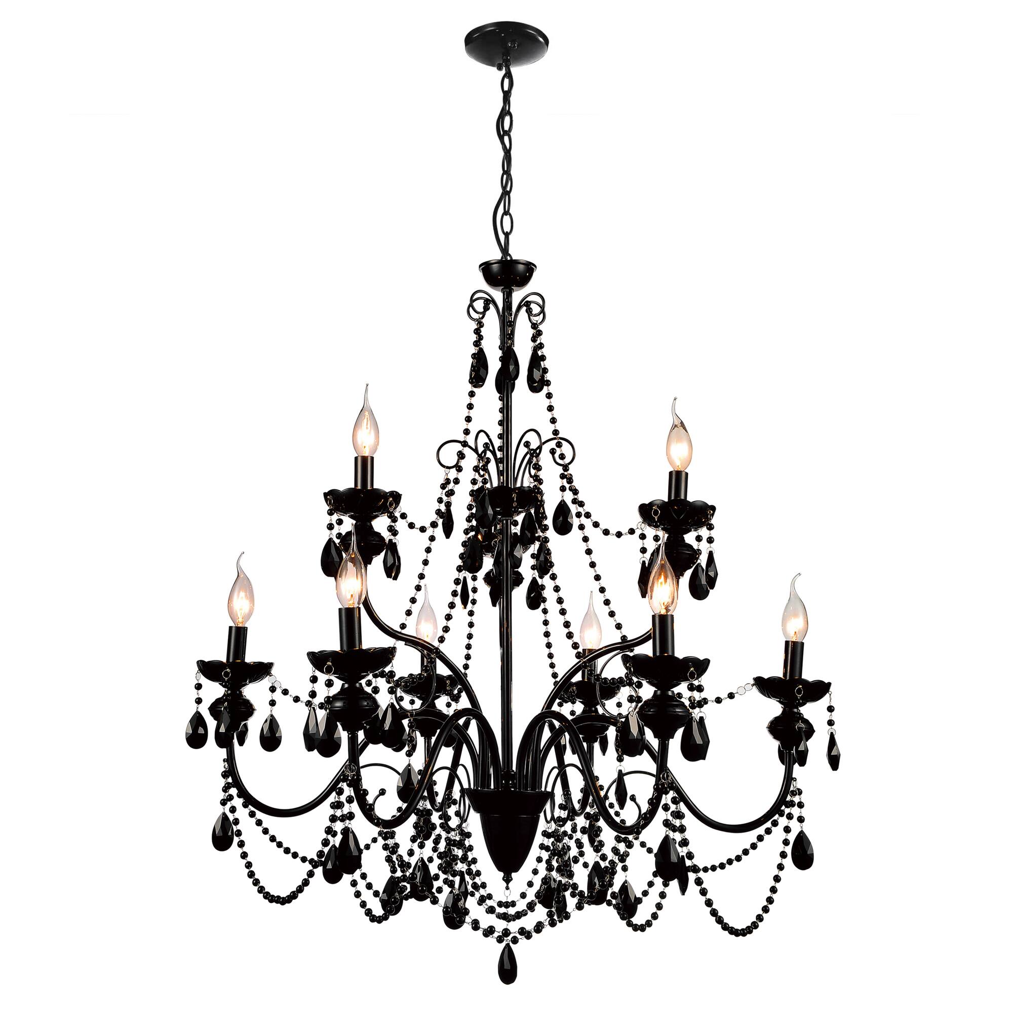 Front. CWI Lighting - Keen 9 Light Up Chandelier With Black Finish - Black.