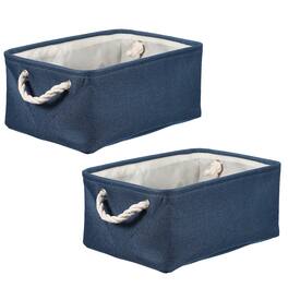 Unique Bargains - 2pcs Fabric Storage Bins, 14x10.2x6.3 Inch Foldable Cubes with Rope Handles for Home Office Shelves Closet - Dark Blue