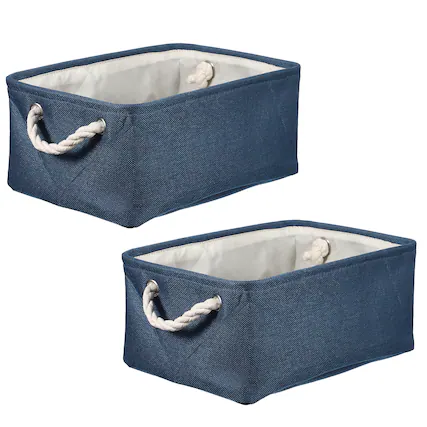 Front. Unique Bargains - 2pcs Fabric Storage Bins, 14x10.2x6.3 Inch Foldable Cubes with Rope Handles for Home Office Shelves Closet - Dark Blue.