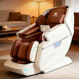 KoziSense - KZ-L66 Dual 4D+3D Luxury Massage Chair,Deep Zero Gravity,Thai Stretch,Auto Extend Legrest,Heat,FREE White Glove Delivery - White and Orange