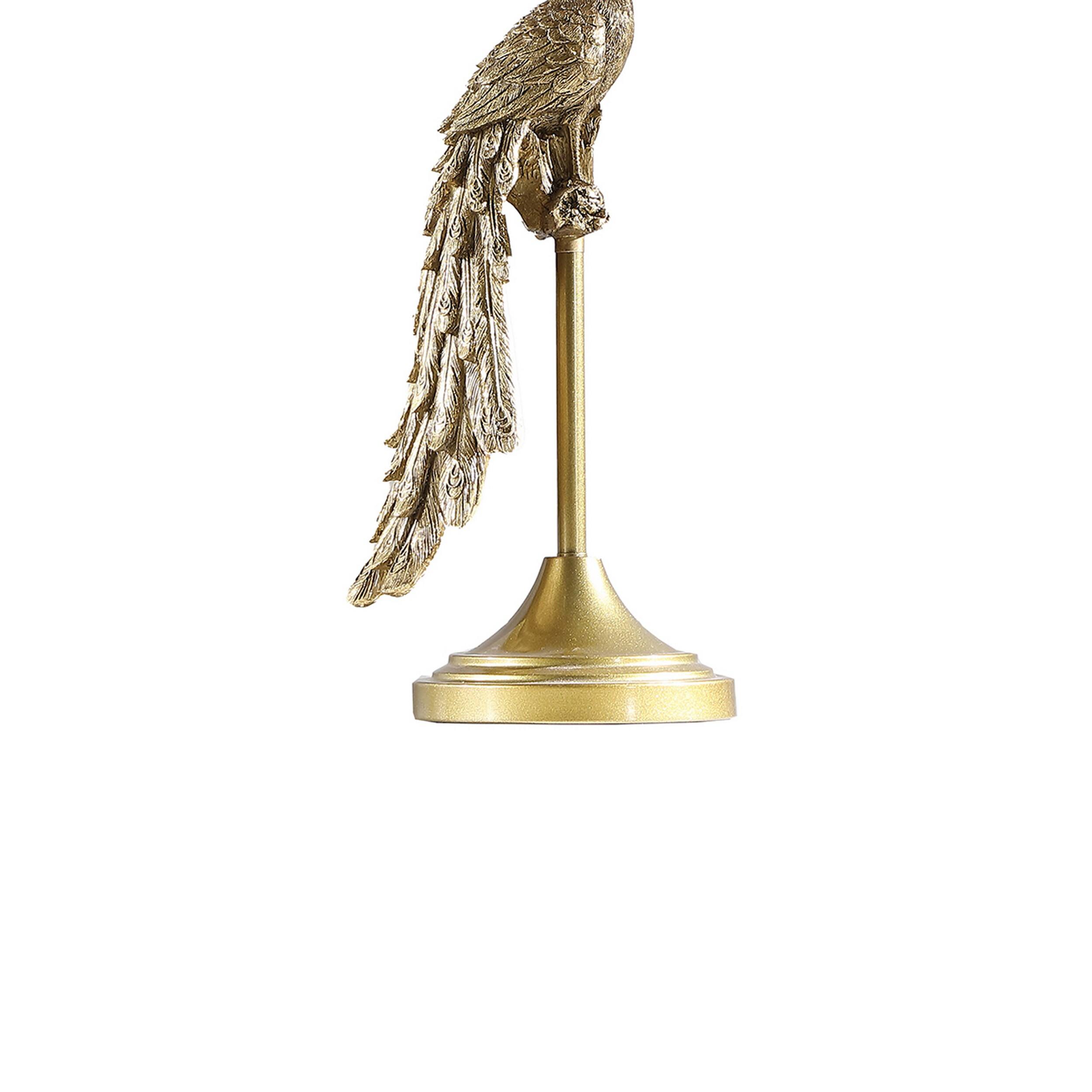 Back. Manhattan Lane - 29 Inch Peacock Table Lamp, Polyresin Sculpture, Drum Shade - Black, Gold.