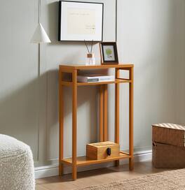 Kings Brand Furniture - Bisbee Wood Console Table with 2 Open Storage Shelves - Honey ginger