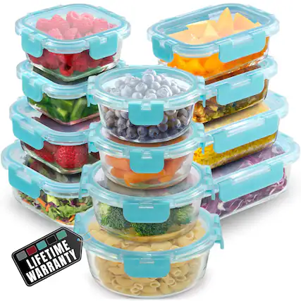 Front. Zulay Kitchen - Zulay Kitchen 12 Pack Premium Borosilicate Glass Food Storage Containers with Lids (Light Blue) - Light Blue.