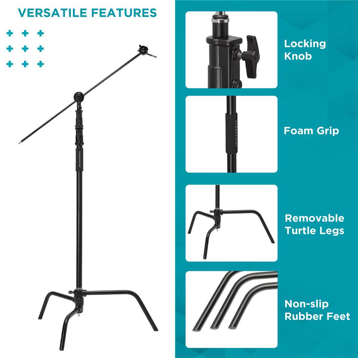 VERSATILE FEATURES

- Locking Knob
- Foam Grip
- Removable Turtle Legs
- Non-slip Rubber Feet