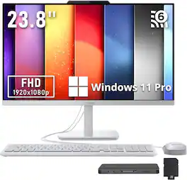 Lenovo - Upgraded - A100 23.8" FHD IPS All-in-One Desktop,8GB DDR5,256GB SSD+1TB Dock,Intel N100,Long Battery,Win11 Pro - Cloud Grey