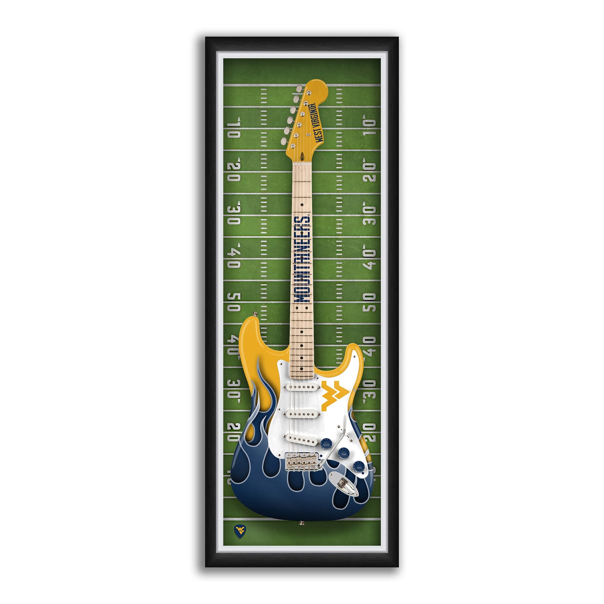 Sporticulture - West Virginia Mountaineers 14" x 37" Electric Guitar Framed Art Print - Blue