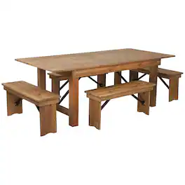 Flash Furniture - HERCULES Series 7' x 40'' Antique Rustic Folding Farm Table and Four Bench Set - Brown