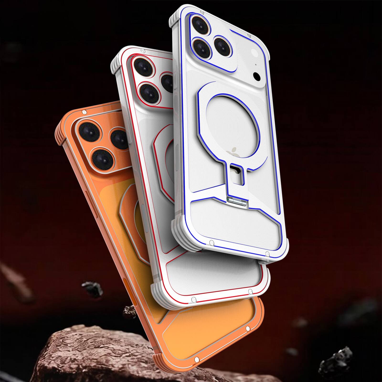 Alt View 7. Dteck - Rugged Bumper Case for Apple iPhone 17 Pro with Ring Kickstand, Ultra-Thin Shockproof Magnetic Aluminum Frame Cover - Silverblue.